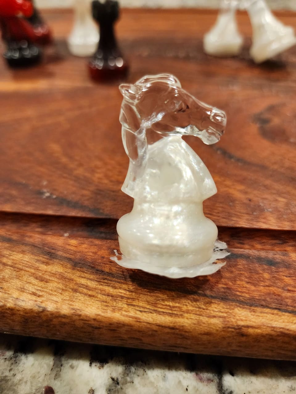 Frosted clear resin knight piece