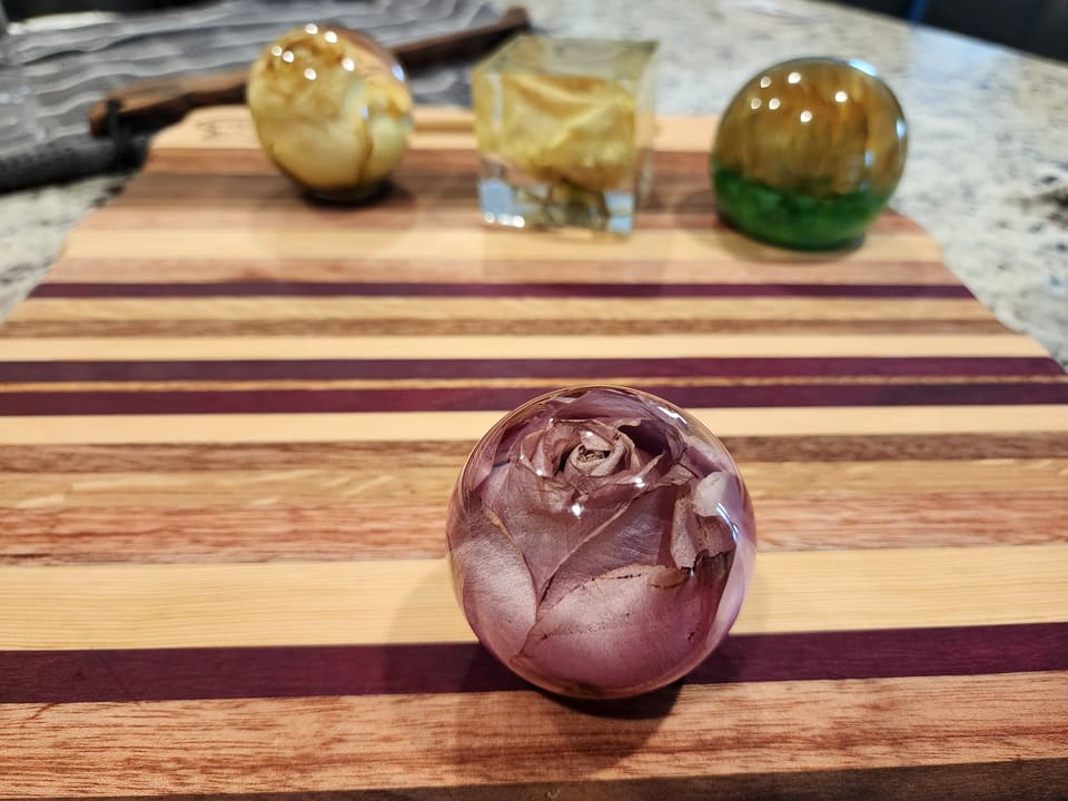 Blush rose in a resin sphere