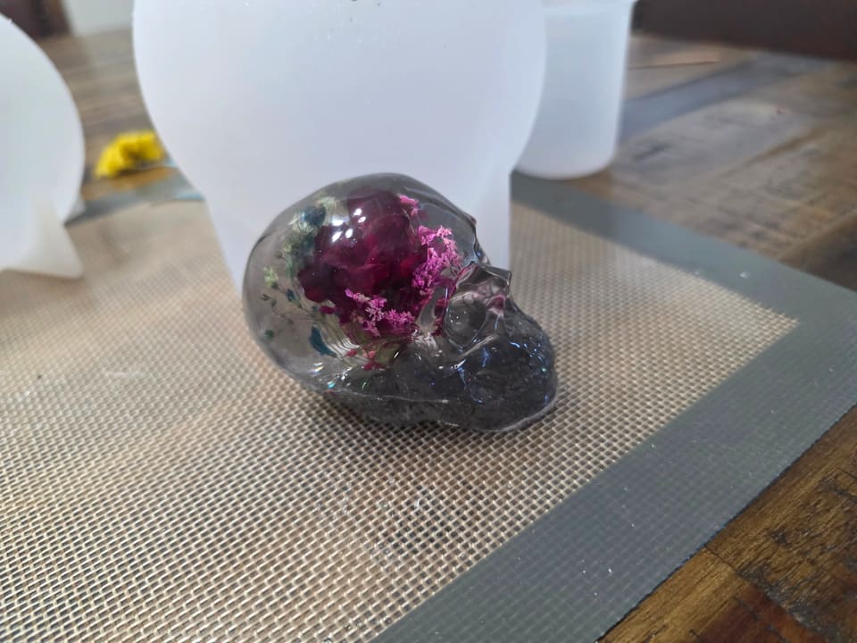 Profile view of the floral resin skull